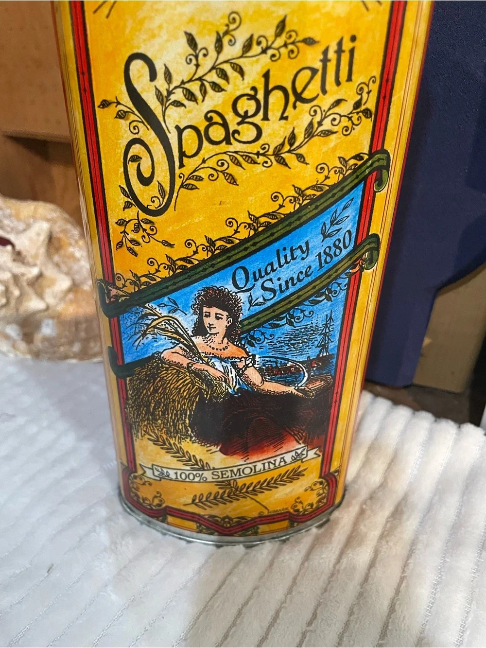 Vintage PastaTIN LITHO Metal Can SAN REMO Spaghetti Semolina Advertising 11.5”